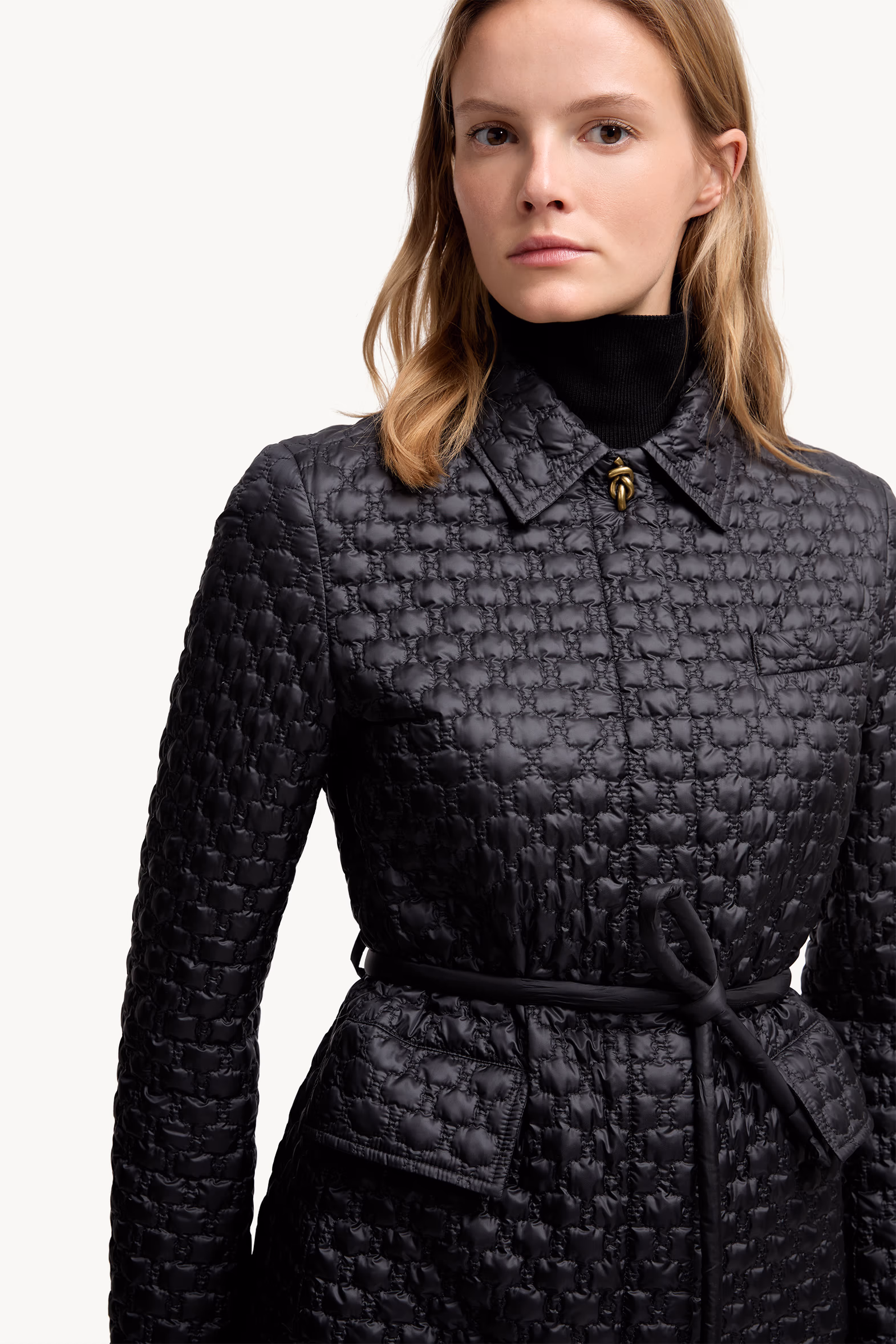 Raissac Geometric-Quilted Long Down Jacket Black Moncler 6